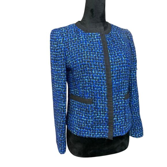 J. Crew Tweed LADY Jacket Blazer Wool Blend Blue Black Size 4 - Picture 7 of 12